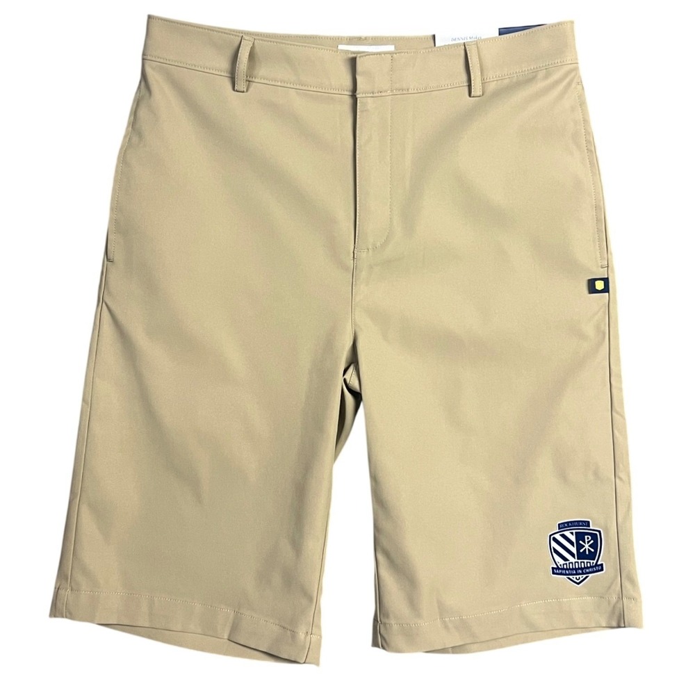 Dennis Uniform Performance Shorts Mens 31 Khaki Rockhurst High School Uniform